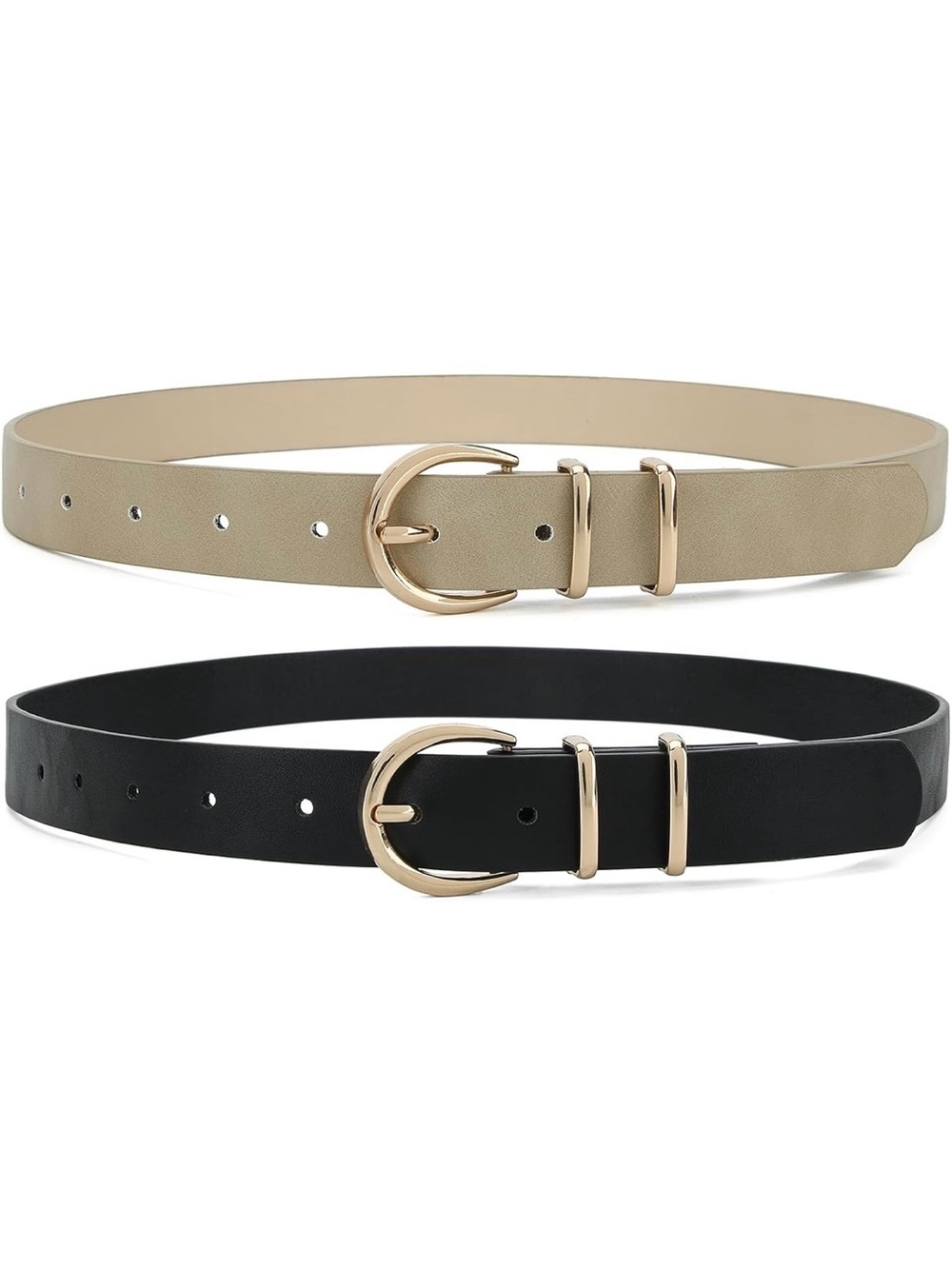 Women's Duo Belt Set - Black & Beige with Gold Buckles